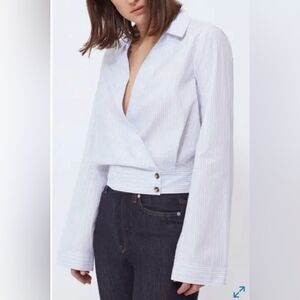 NWT BLDWN striped cropped blouse, L